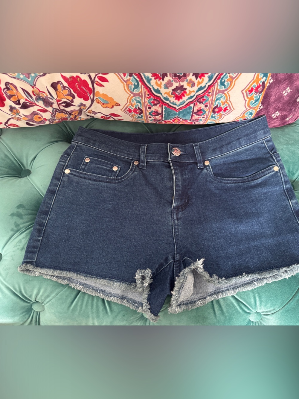 VENUS Dark Blue Denim Frayed Hem Shorts